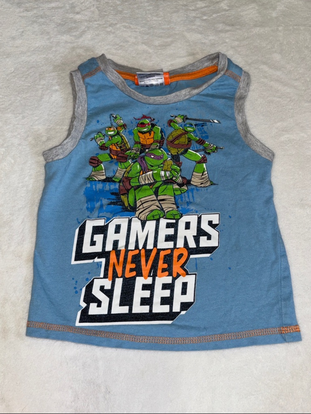 (3 for $10) Blue Kids' Tank Top "Gamers Never Sleep" with Ninja Turtles